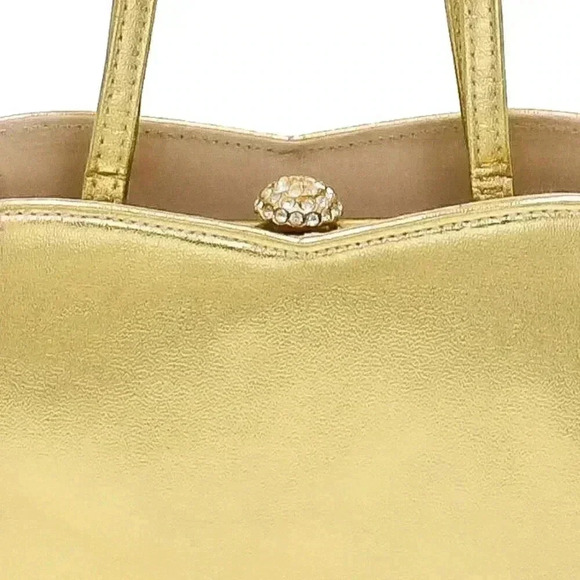 50s Gold Mid Century Kiss Lock Handbag Top Handle Bag Formal Evening Bag Wedding - Picture 2 of 6